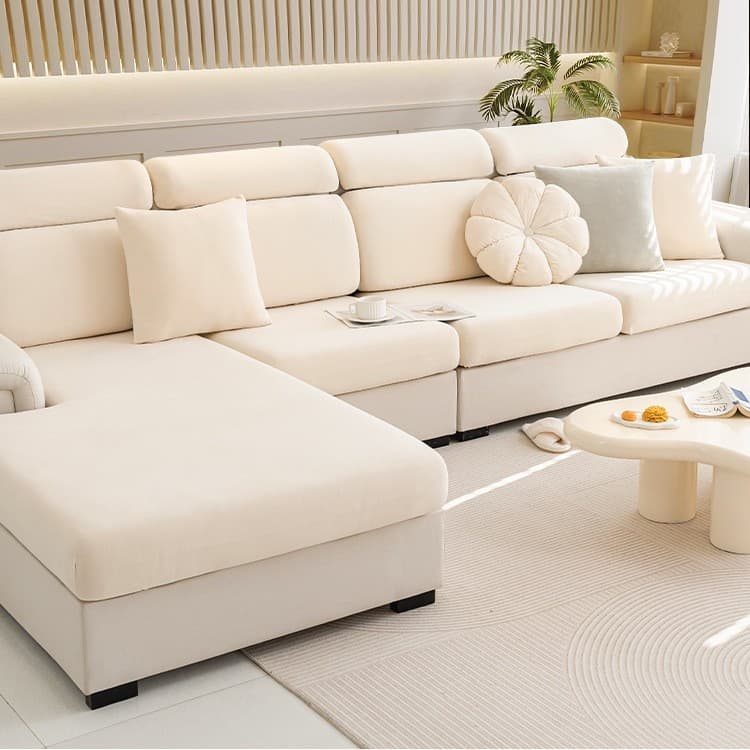 Cream Stretch Sofa Cover - New Design, Full Elastic & Anti-Slip For All Seasons (Universal Fit, Couch Protector)