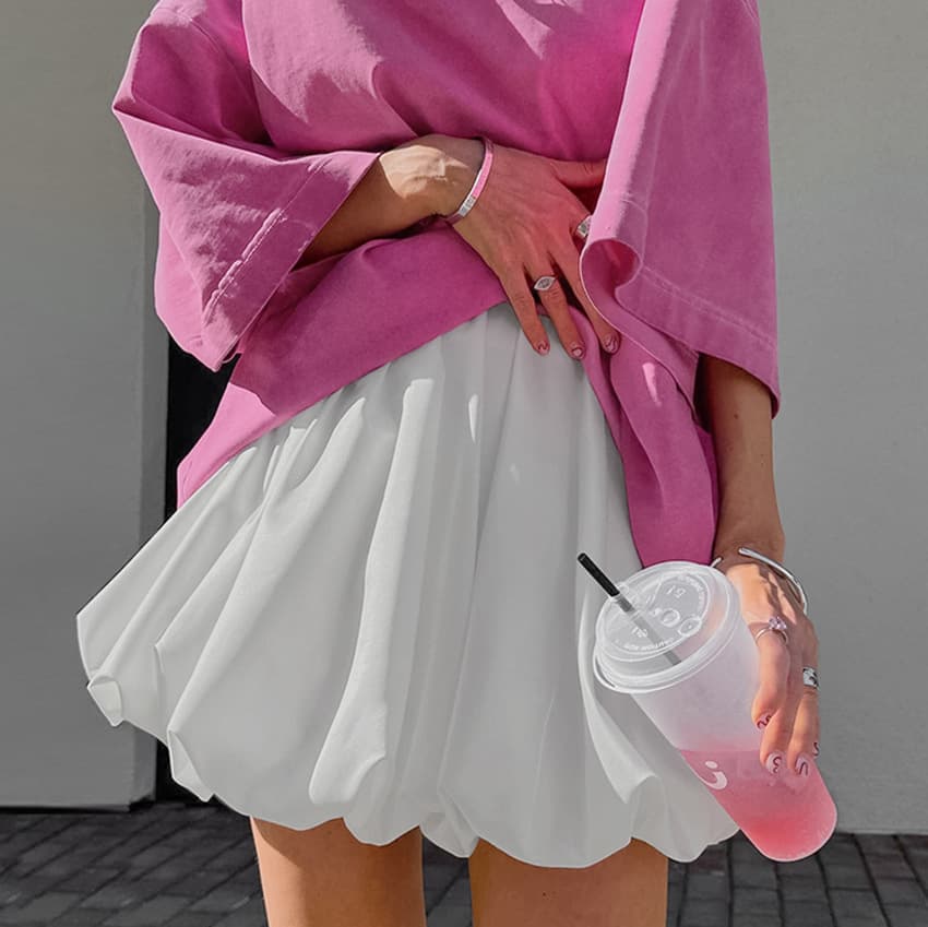 Women's Clothing pure color all match girlish style high waist skirt