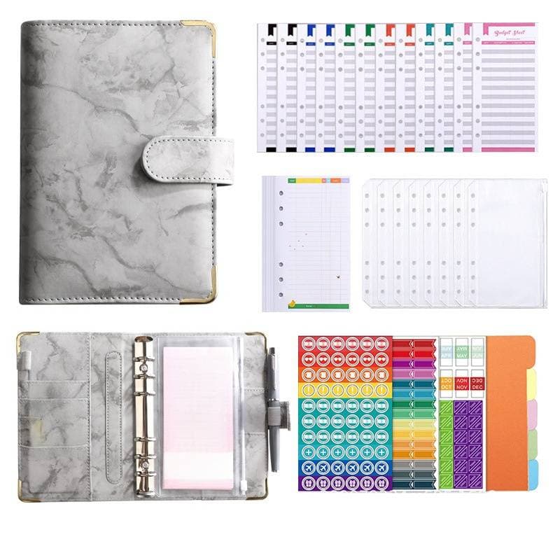 A6 Marble PU Leather Binder Notebook - Refillable Planner For Budgeting, Finance Tracking & Creative Journaling