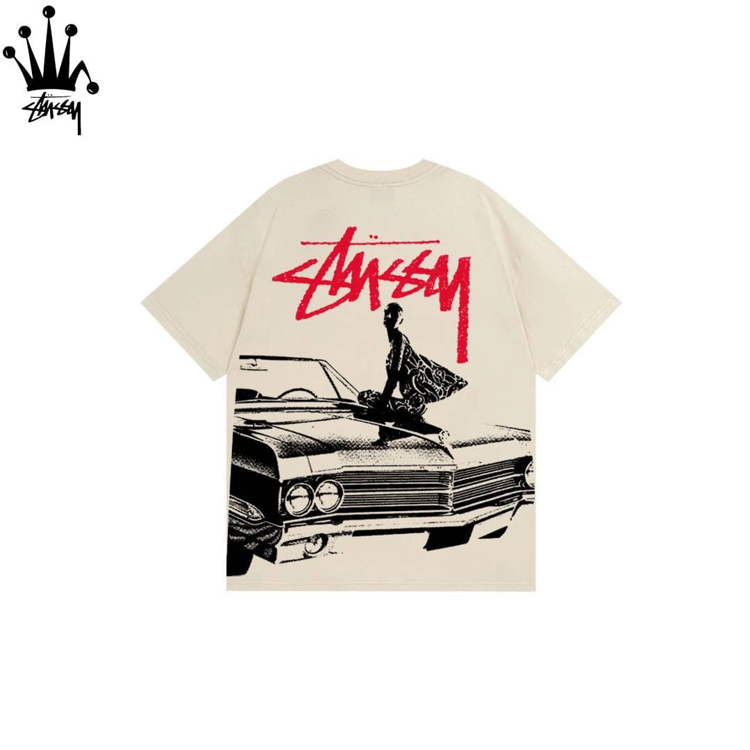 Stussy Car Full Printed Cylindrical Short Sleeved T-shirt Made Of Pure Cotton Fabric For Both Men And Women