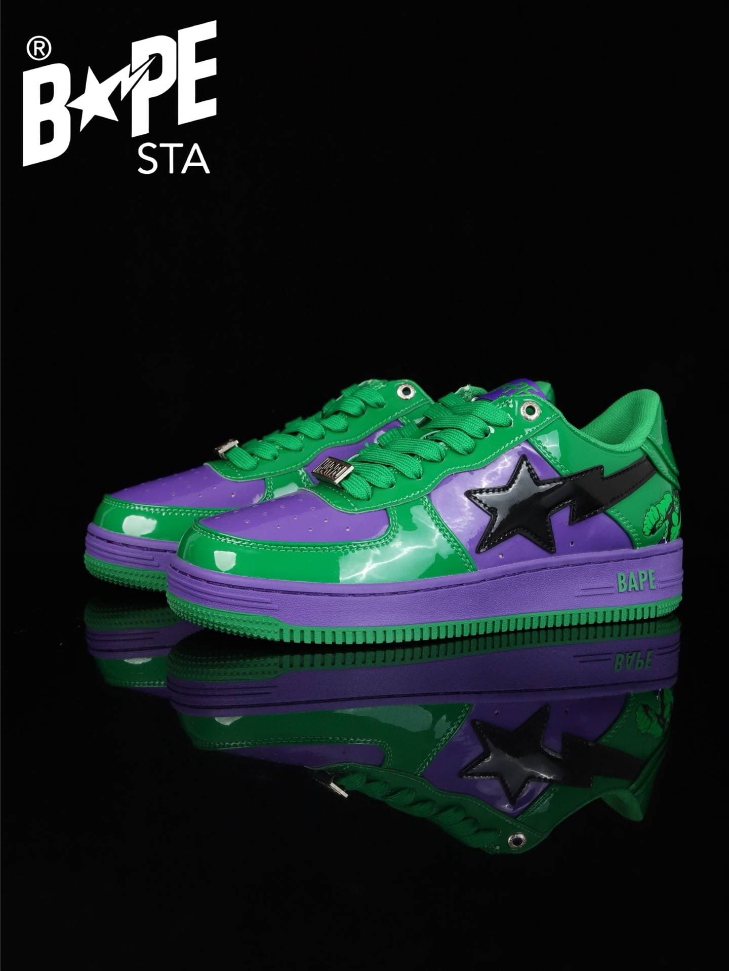A BATHING-APE Classic Marvel-Lacquer Leather Splicing Fashion Board Shoes Air Force No.1 Board Shoes Unisex