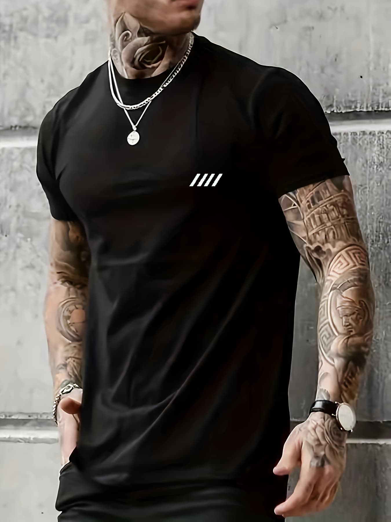 100% Pure Cotton Men's Summer Fashion Short Sleeved Simple Pattern Printed Casual Slim Fit Versatile T-shirt Top