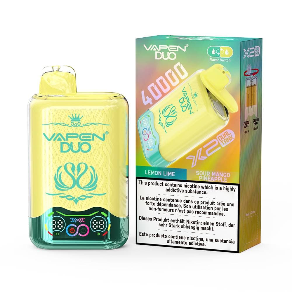 1 Vapen Duo 2 en 1, double réservoir, 40 000 bouffées, jetable, saveur citron vert Razz, chicha électronique Big Puff 50 000 bouffées, Nikotins