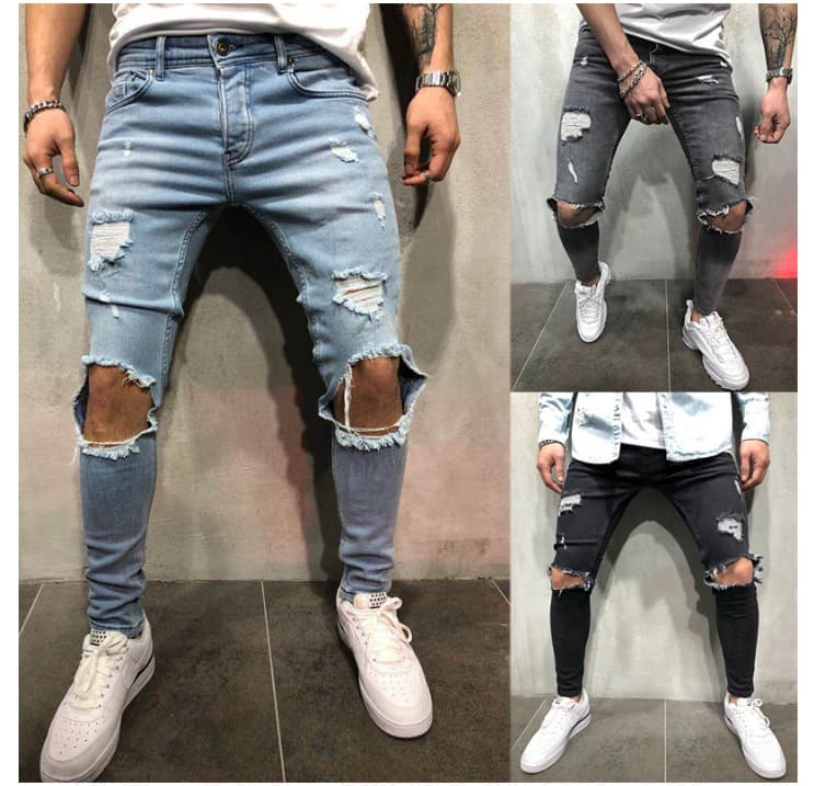 Men's Jeans, New Ripped And Slim Fit Men's Clothing, Small Leg Pants, Long Pants, Cross-border Wish