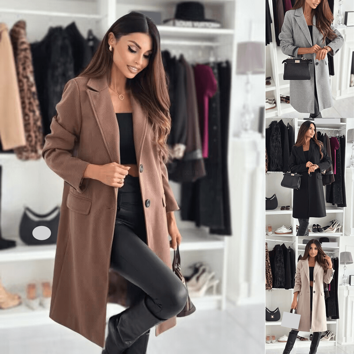Women's Clothing Autumn and Winter Simple Long Sleeve Solid Color Single Breasted Woolen Coat Women's Wear