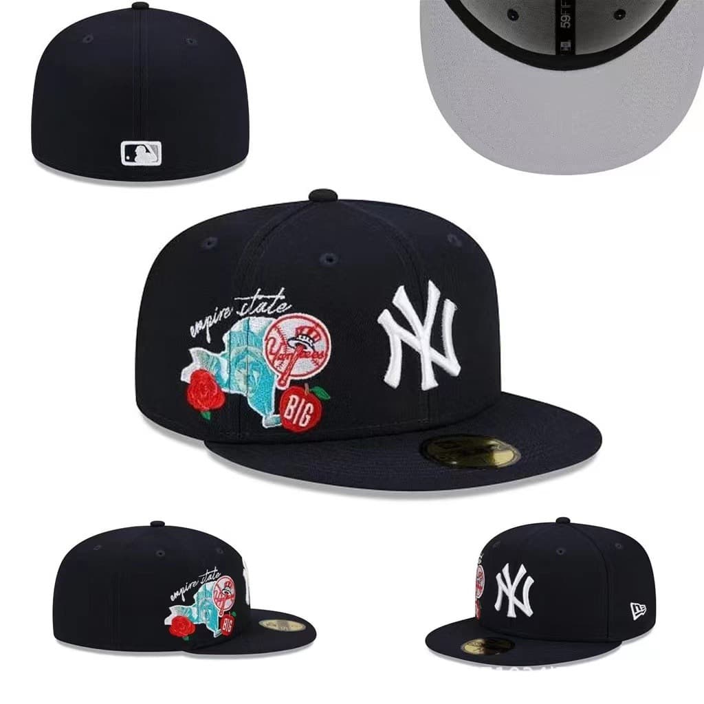 Casquette de baseball 2024 New NY, grande taille, entièrement fermée, avec pare-soleil et broderie non réglable.