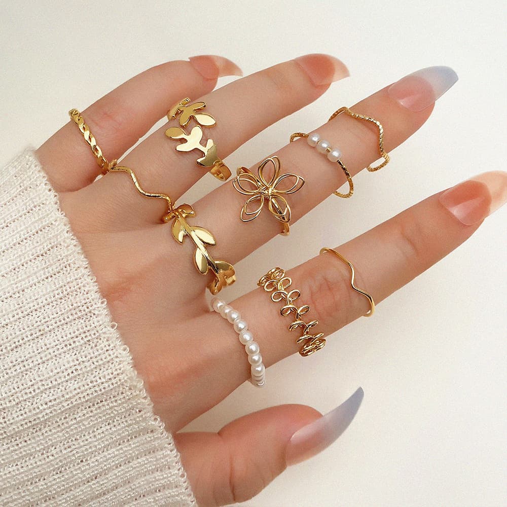 Creative personality geometric metal style stacking joint ring alloy ring 10 piece set