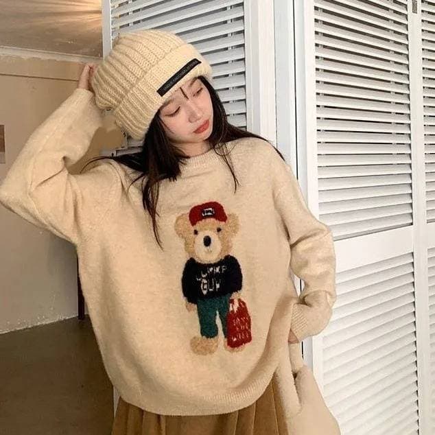 Women's Clothing Sweater For Women Autumn And Winter Loose Thick Round Neck Knitted Sweater Top