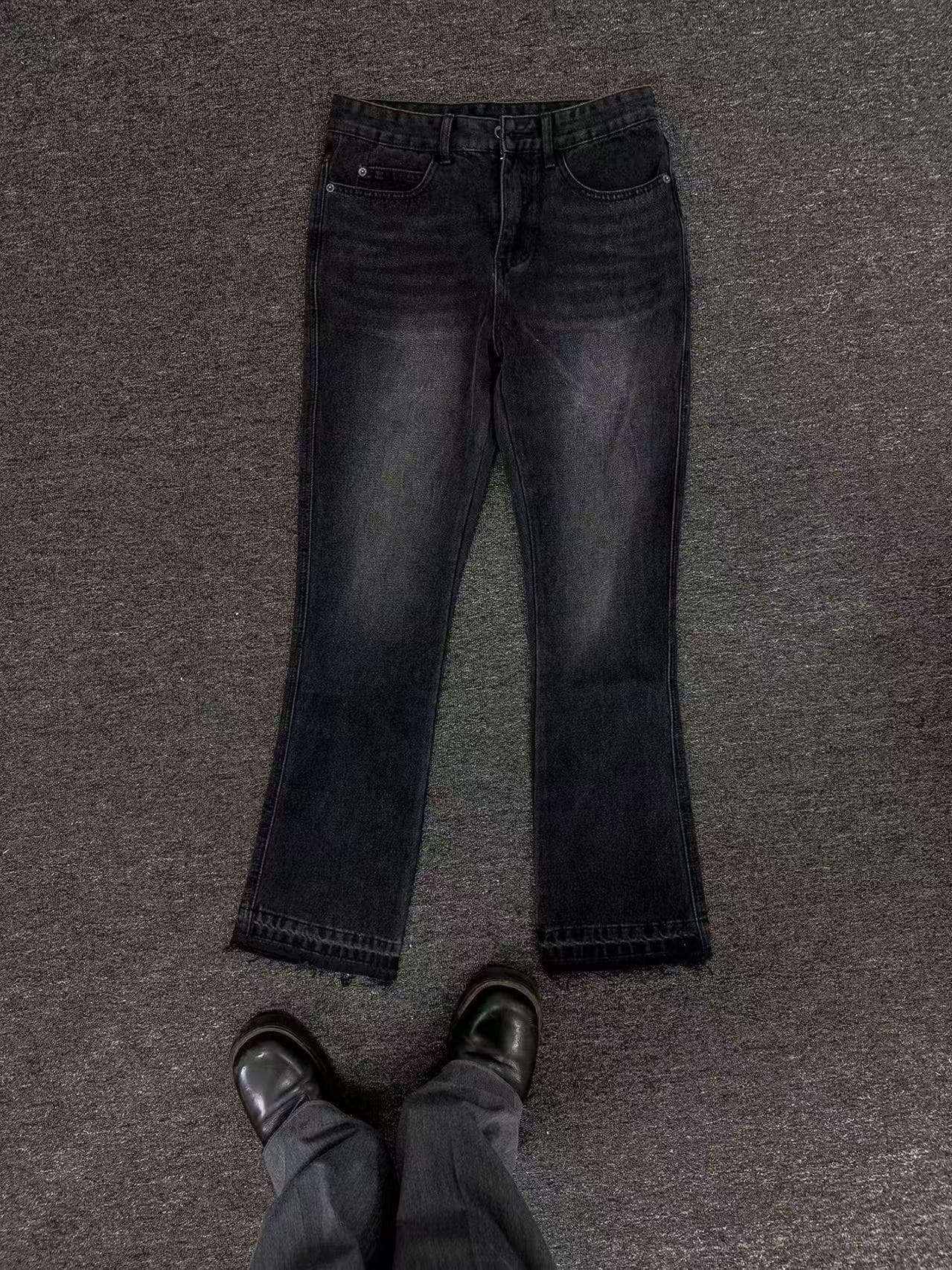 Men's Clothing Jeans - Vintage Grey Cleanfit Denim With Frayed Hem, High Street Micro Bell Bottoms