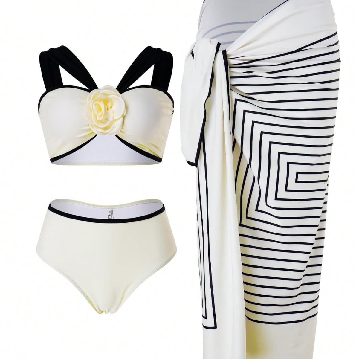 Summer Pattern Swimsuit Bikini Halter Swimsuit Black And White Color Generous Simple