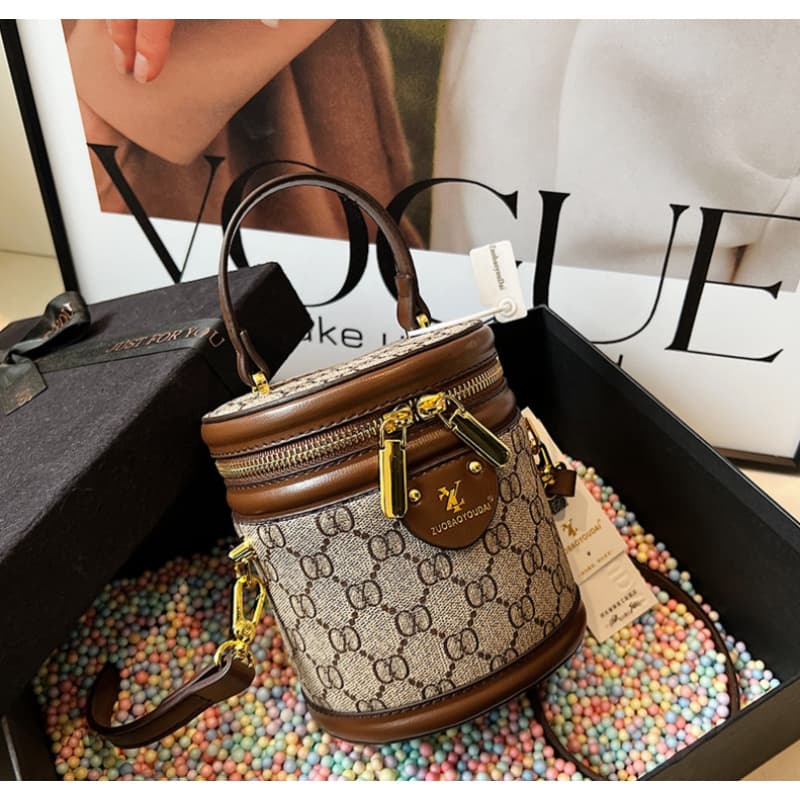 New 2023 Spring Silk Scarf Handheld Water Bucket Bag Cylindrical Single Shoulder Crossbody Rice Bucket Bag Cylindrical Bag