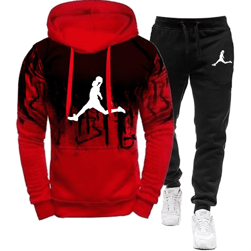 Autumn Winter Men Casual Hoodie Sweatshirt + Sweatpants Tracksuit Warm Joggers Tracksuit Male Fashion Printed 2-piece