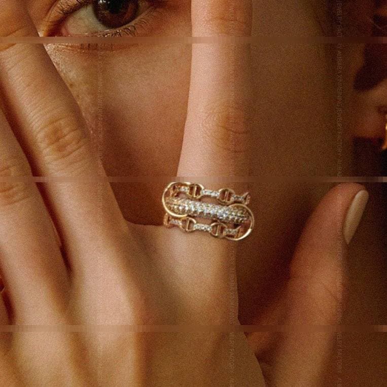 Copper Zircon Stackable Ring Retro Niche Design High Quality Pig Nose Ring Jewelry Accessory