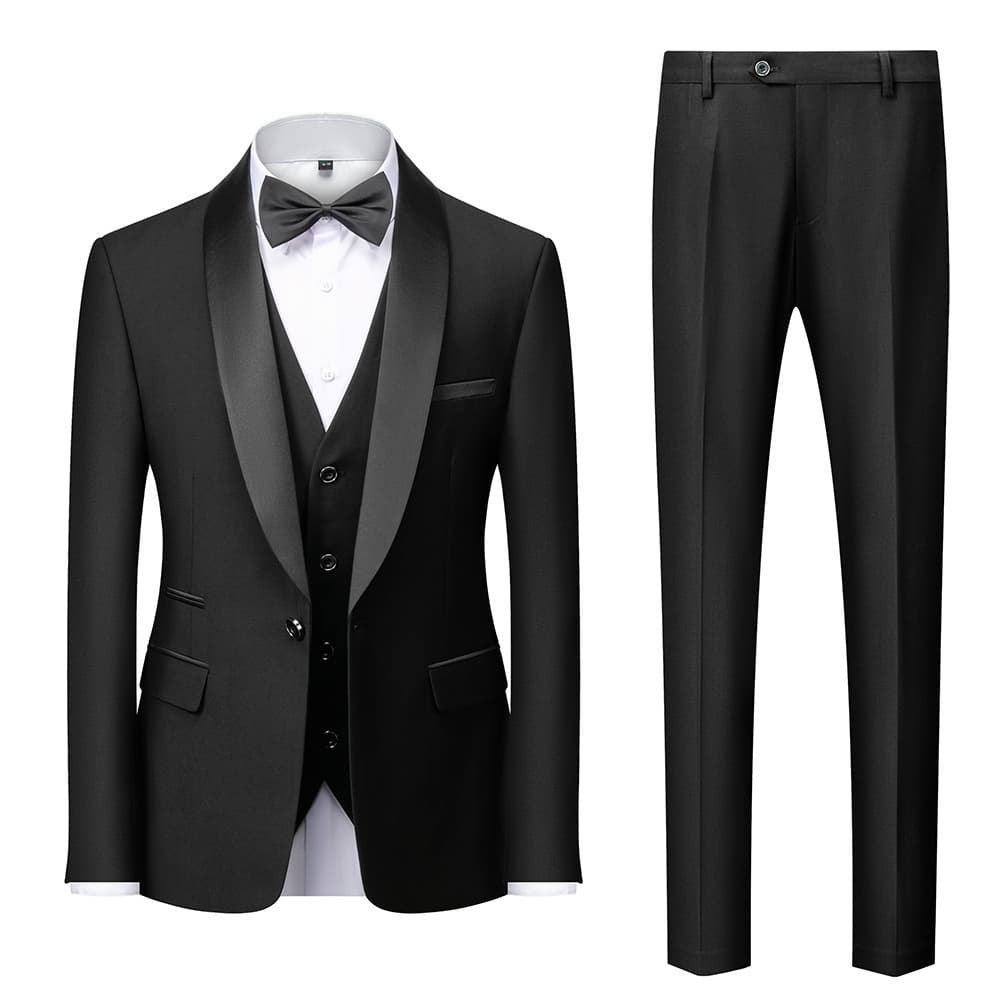 Men's Wedding & Business Suit Set 3-Piece Slim Fit Shawl Lapel Polyester Blend Blazer Vest Pants (13 Colors, US XXS-XXXL/Asian M-6XL)