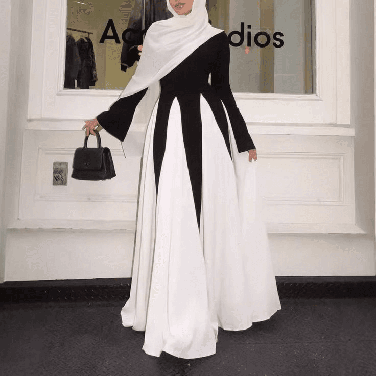 Women's Clothing Spring New Black And White Splicing Long Elegant Women's Evening Dress Long Skirt
