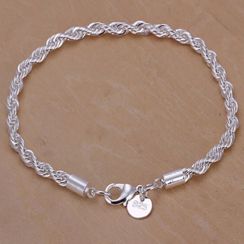 Noble Luxury Design NEW Silver Plated Women's Twisted Rope Solid Bangle Bracelet Chain Wristband Fashion Jewelry