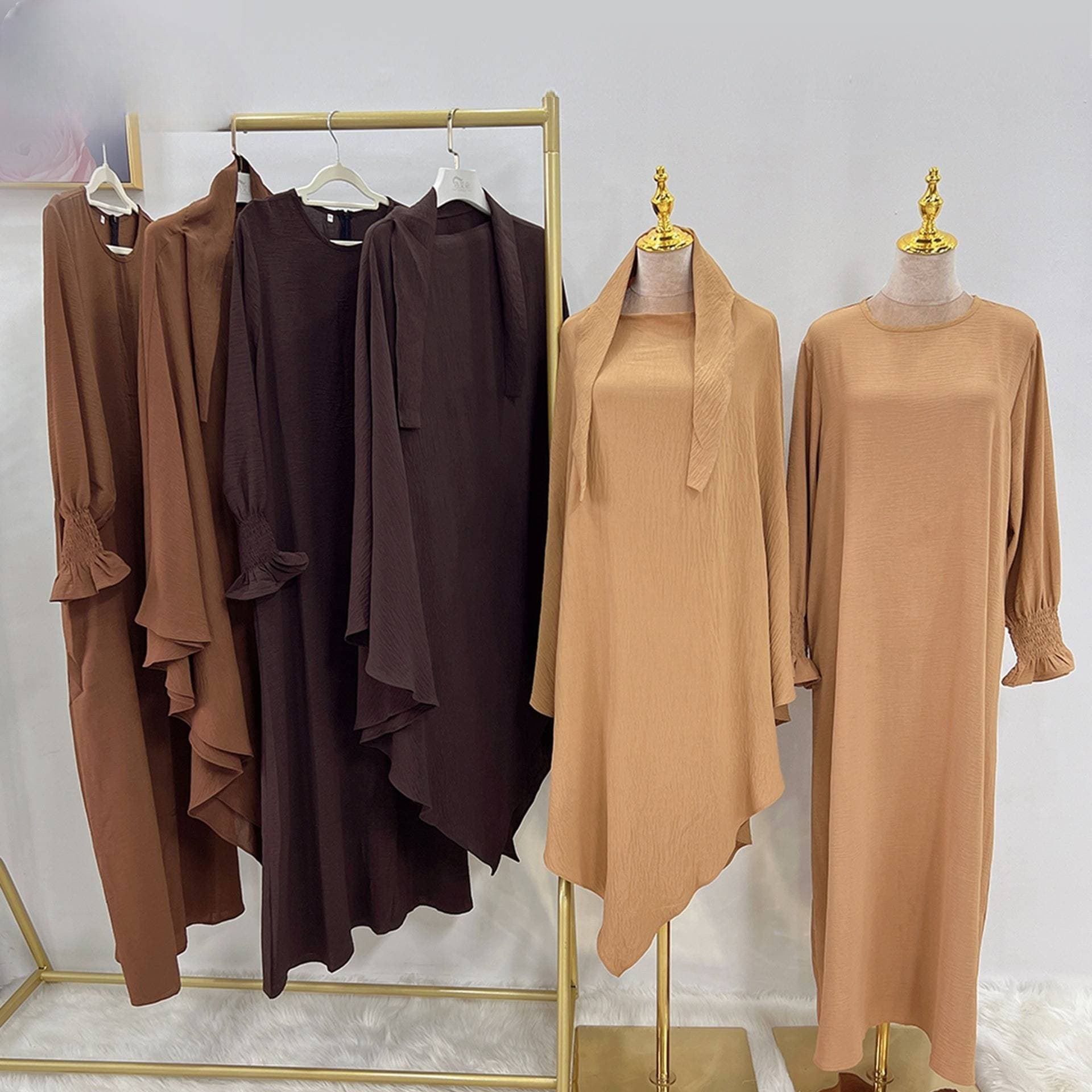 Women's Clothing Dubai Turkish Solid Color Dress With Headscarf Lr591+Hj907