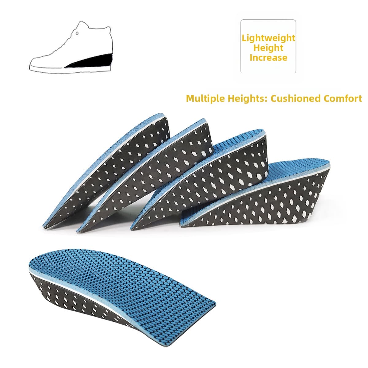 Height Enhancing Insoles For Men And Women, Comfortable Shock Absorbing, Invisible Leisure Sports, Memory Foam, Height Enhancing Half Pad