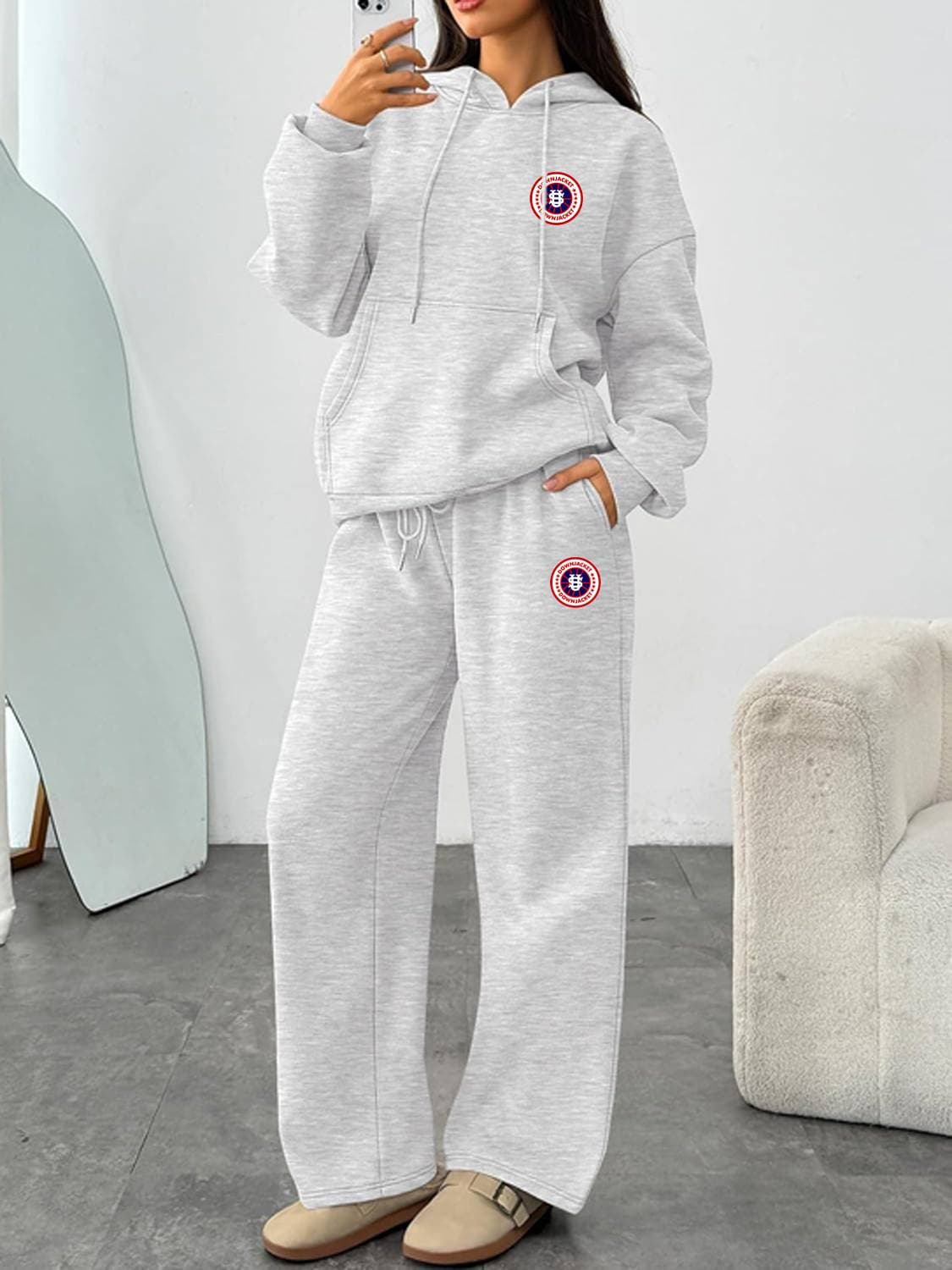 Women's Clothing High End Casual Sports Suits For Women Spring New Style Trendy Fashion Brand Jacket Wide Leg Pants Two Piece Suit