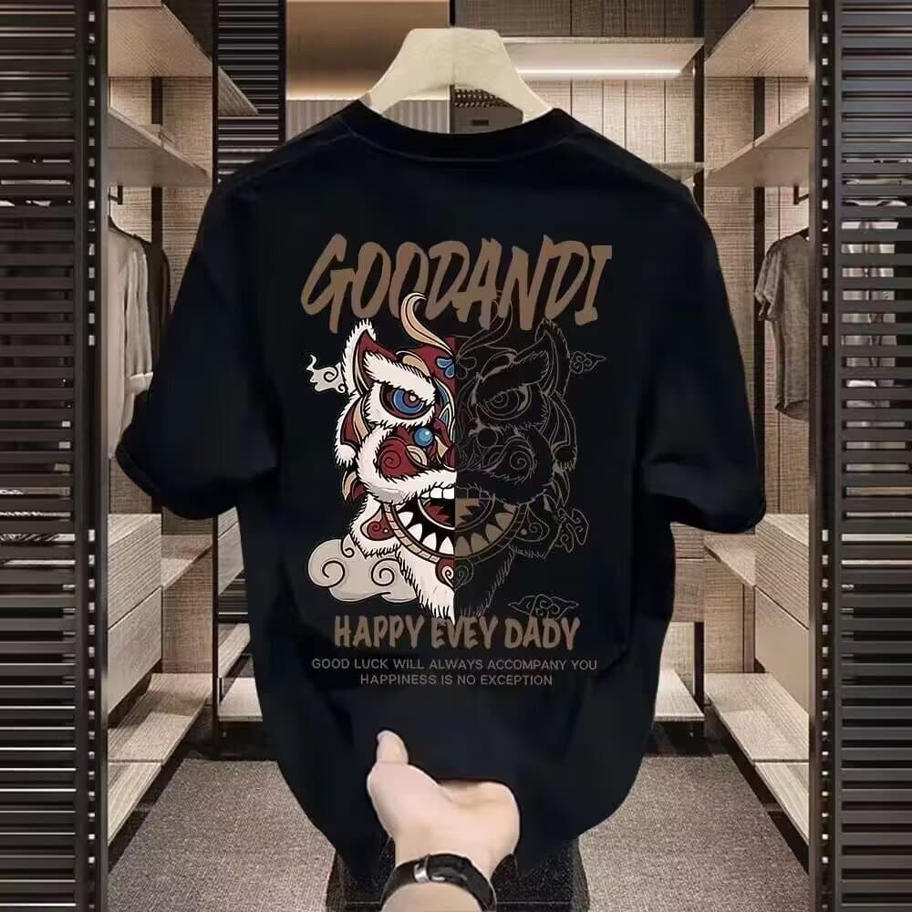 T-shirt d'été à manches courtes pour femme, collection tendance, coupe ample et décontractée, imprimé, manches courtes, noir.