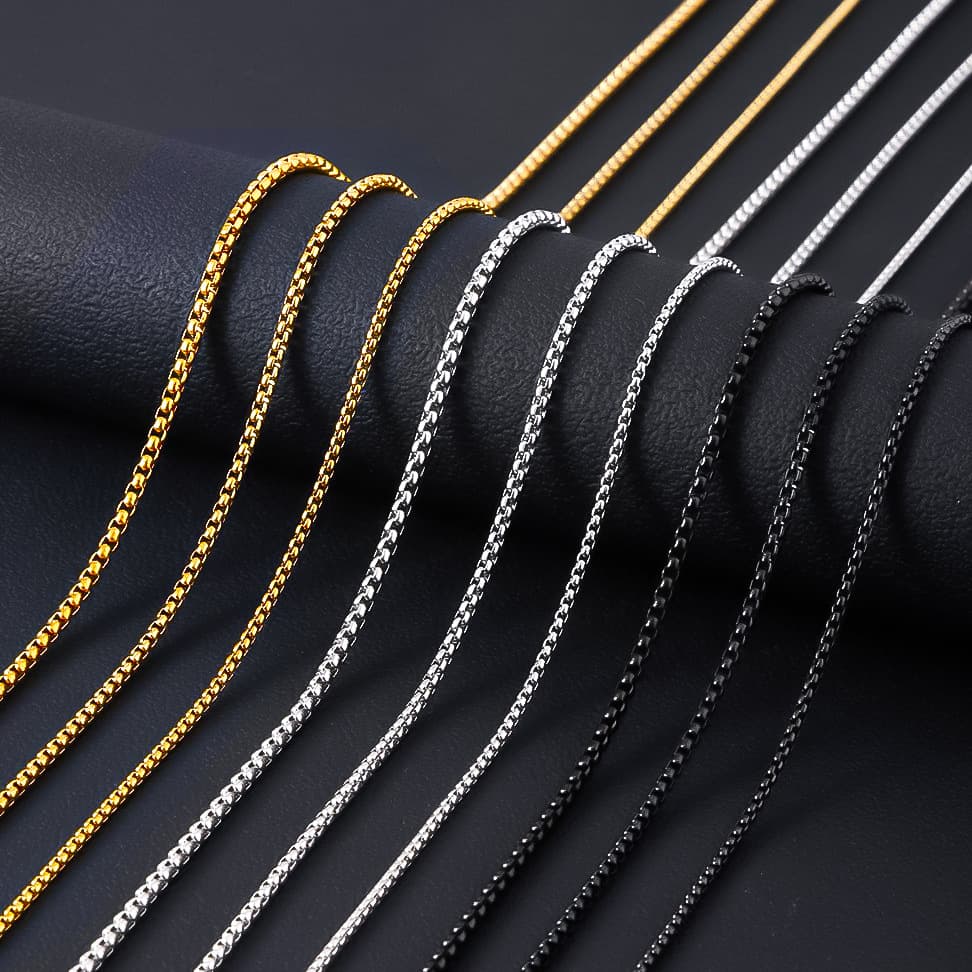 Men's Stainless Steel Square Pearl Chain Necklace, Hip Hop Titanium Steel Jewelry, Interlocking Link Design, Unisex Fashion Accessory
