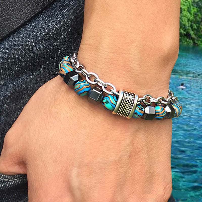 Men's Malachite BRACELET Metal Beads hip hop New Fashion Bracelet