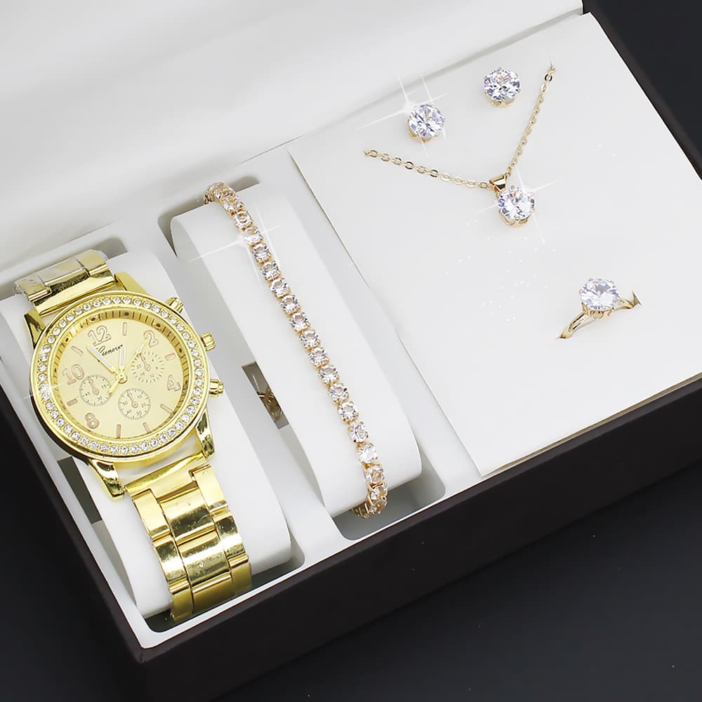 Watch 5 Pcs Set High Value Watch Women's Quartz Watch Set Watch Women's Watch Fashion Wristwatch