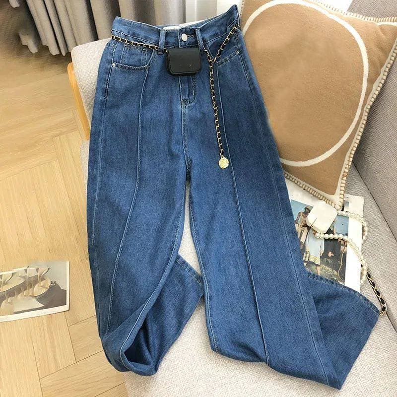 Women's Clothing autumn new blue design niche jeans women's Korean style high waist slim all match straight wide leg pants