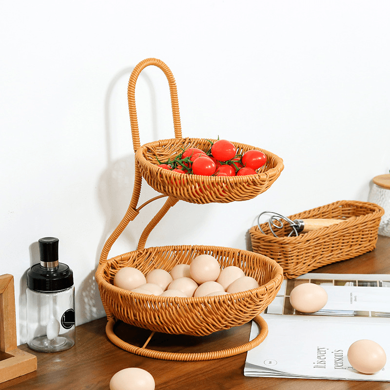 Rattan Woven Multi Layer Fruit Basket Home Restaurant Kitchen Hotel Candy Snack Storage Basket Fruit Double Layer Storage Basket
