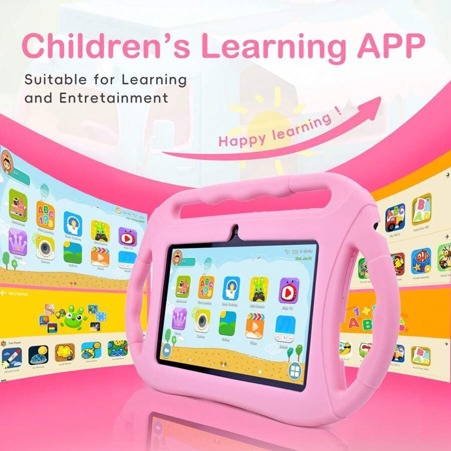7 Inch Kids Tablet With Shockproof Case, MTK Quad-Core 1.5GHz, 16GB Storage, Android OS – Preloaded Educational Apps, Dual Camera, Bluetooth