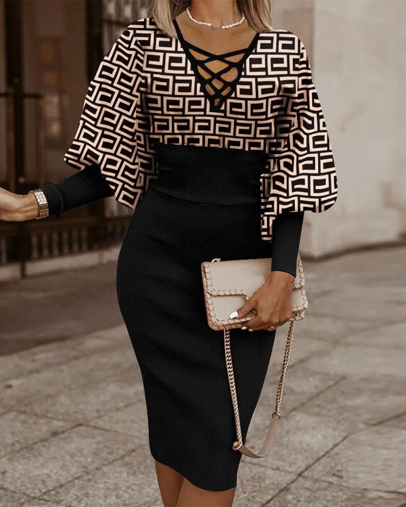 Women's Clothing hot style autumn and winter long sleeved V neck waist bag hip V neck dress for women