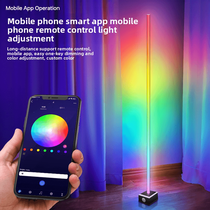 RGB LED Corner Floor Lamp With Music Sync - Modular Smart Night Light For Living Room Bedroom & Gaming Setup (Dimmable Voice Control)