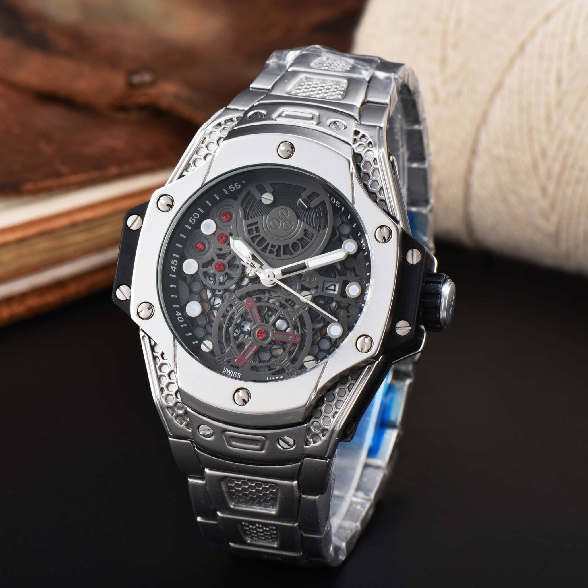 BIG BANG Solid Color Industrial Integrated Metallized Alloy Case Nical Gear Wind Dial Metal Strap Life Waterproof Men's