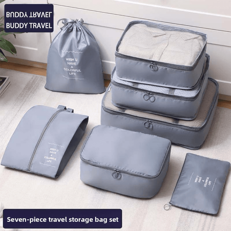 7-Piece Waterproof Travel Organizer Set - Large Capacity Packing Cubes For Clothes Shoes & Electronics (Compression Multi-Purpose Durable Foldable)