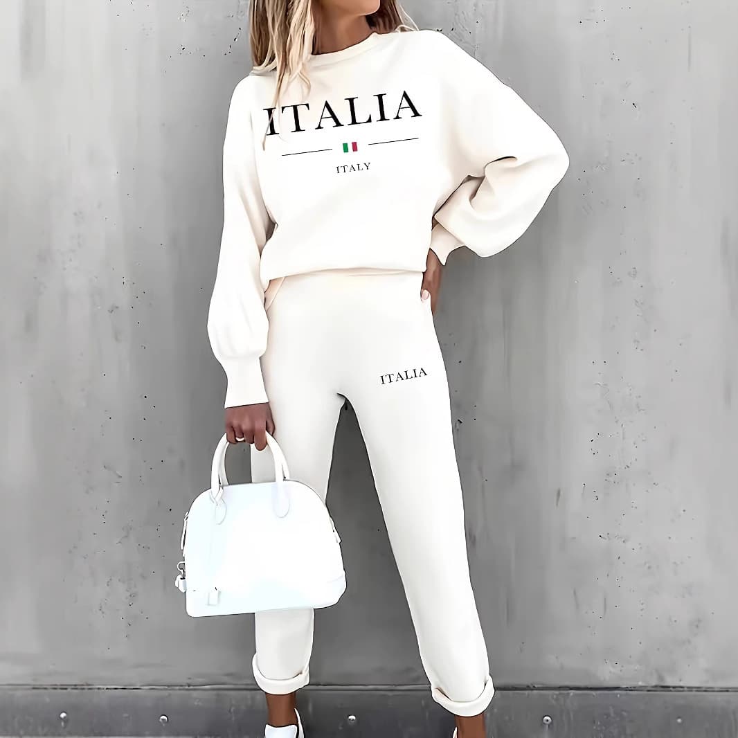 Women's Printed Two Piece Tracksuit, Long Sleeve Pullover Top And Drawstring Waist Pants, Casual Sportswear For Spring And Fall