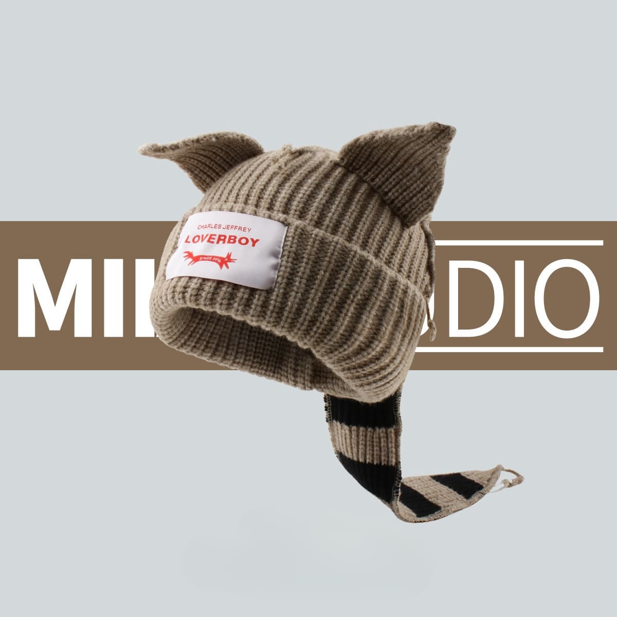 Small cute cat ears tail one knitted hat autumn and winter warm thick knit hat cold hat cover hat