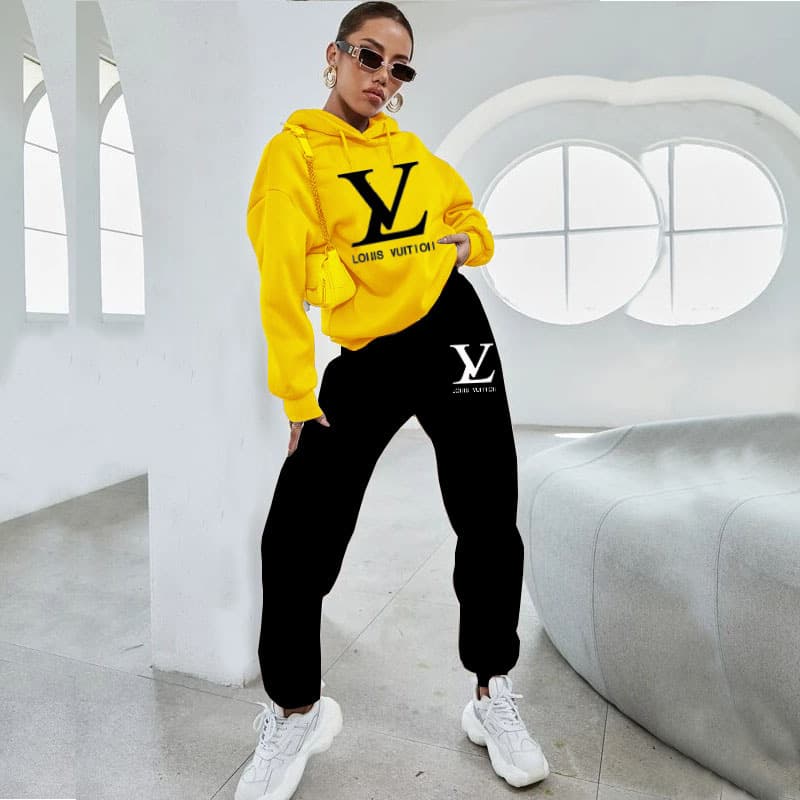 Ensemble deux pièces femme : pull à capuche, sweat-shirt, polaire, cordon de serrage, imprimé lettres, style transfrontalier