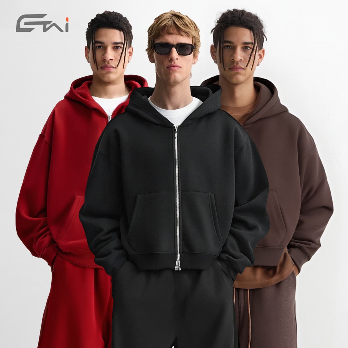 Men's Cropped Zip-Up Hoodie - Streetwear Pullover With Kangaroo Pocket, Oversized Fit Casual Sweatshirt