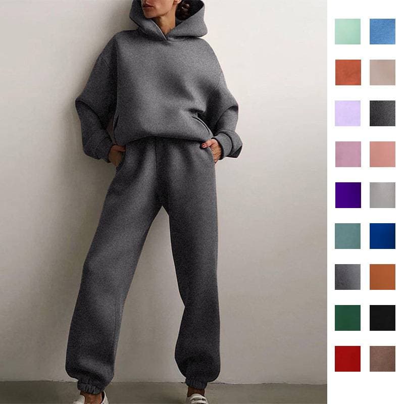 Women's Clothing Small Autumn And Winter Casual Fashion Suit Plus Velvet And Thickened Hooded Sweatshirt And Sweatpants Two Piece Suit