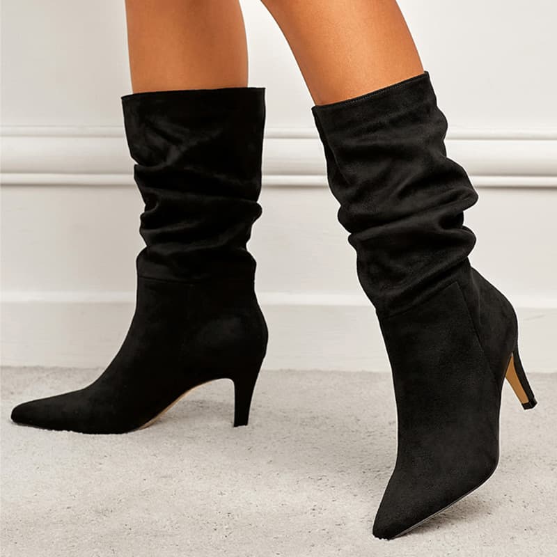 New skinny heels pleated over the knee plus size women's boots Pile boots