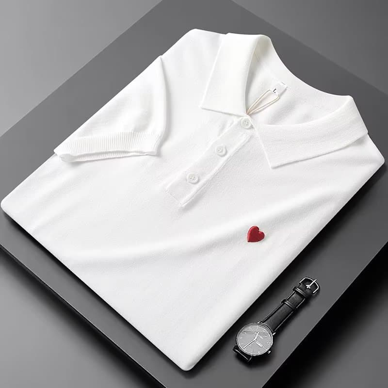 Men's Clothing Summer new Polo shirt short sleeve men's casual versatile love embroidery couple knitted T shirt top trend