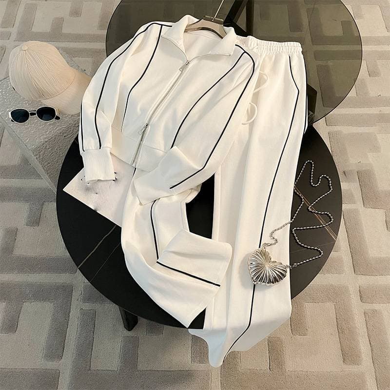 Women's Clothing Sports Casual Sweater Suit Autumn High Profile Wide Leg Pants Two Piece Suit