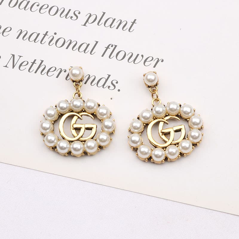 Boucles d'oreilles pendantes classiques rétro colorées en cristal de zircon, lettre double G, pour femmes, breloque de luxe, bijoux de fête, cadea