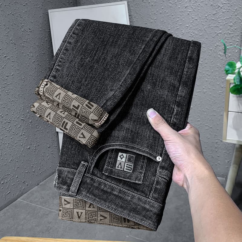 Thickened Jeans Slim Fit Straight Spring And 2023 New Casual Men's Long Pants Autumn