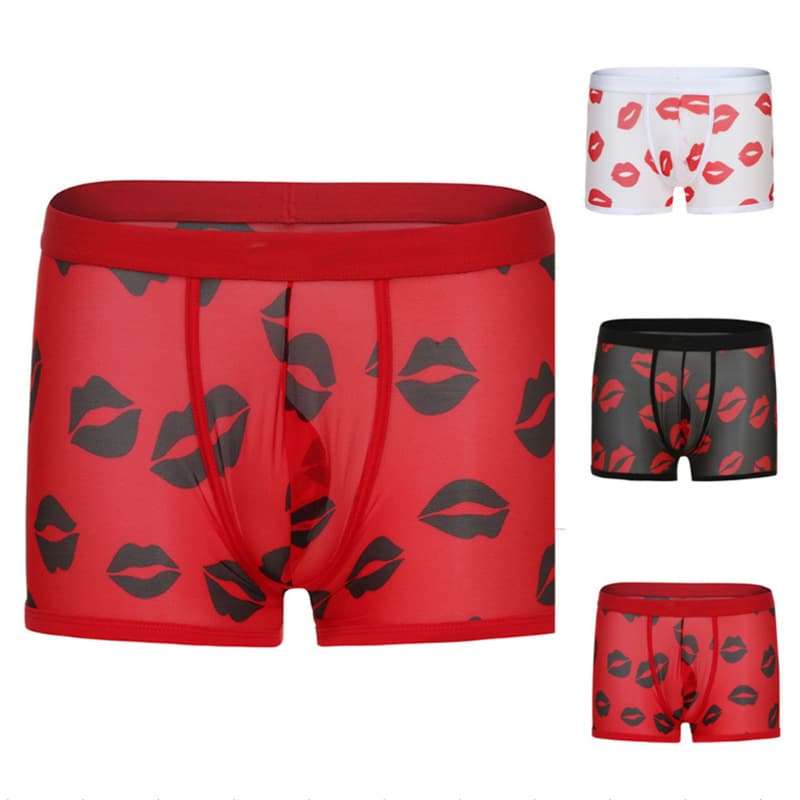 Men's underpants Manview women hot red lip hip lift mesh lip boxer briefs men