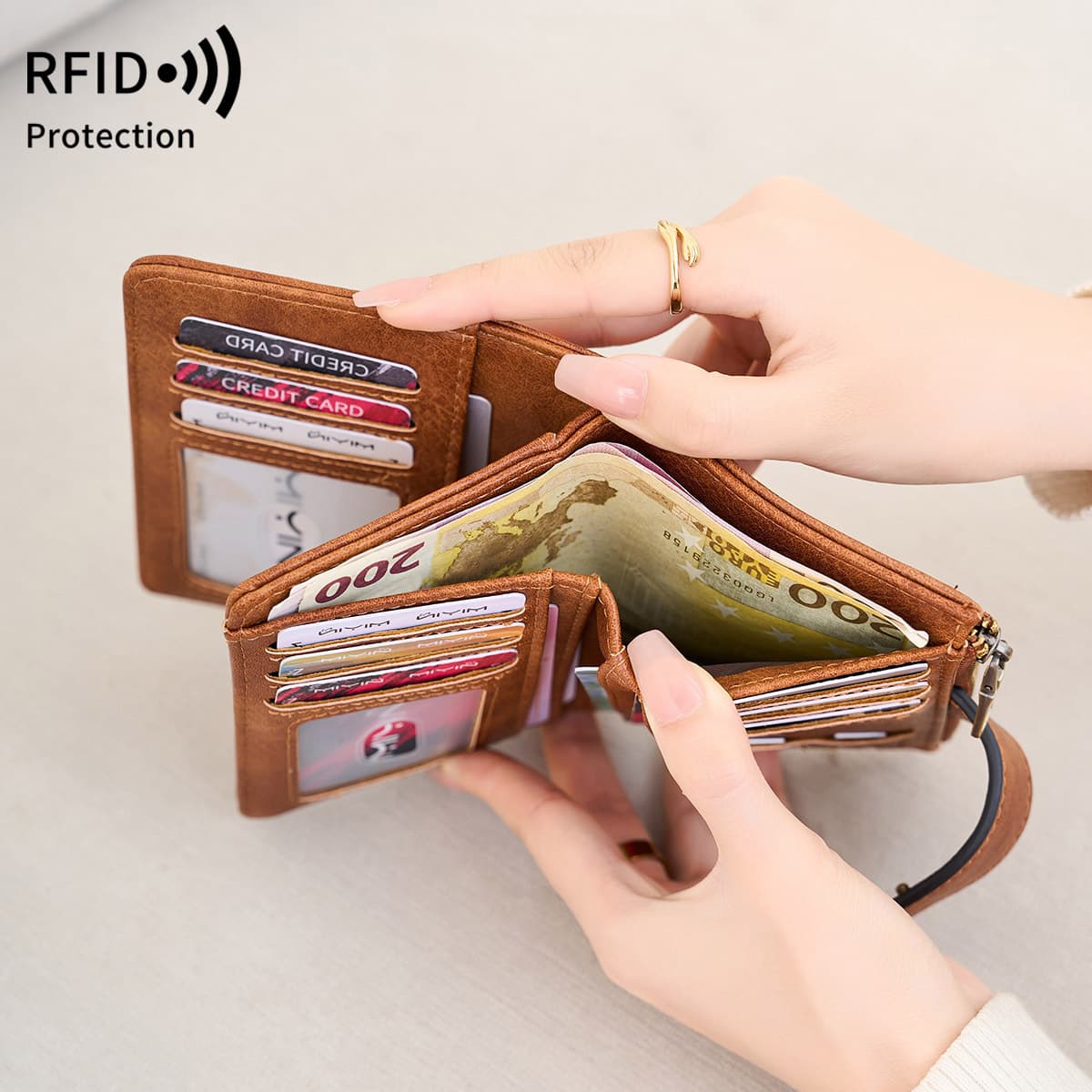 Women's RFID Blocking Wallet - Large Capacity Tri-fold Design, Slim & Portable, Simple Solid Color