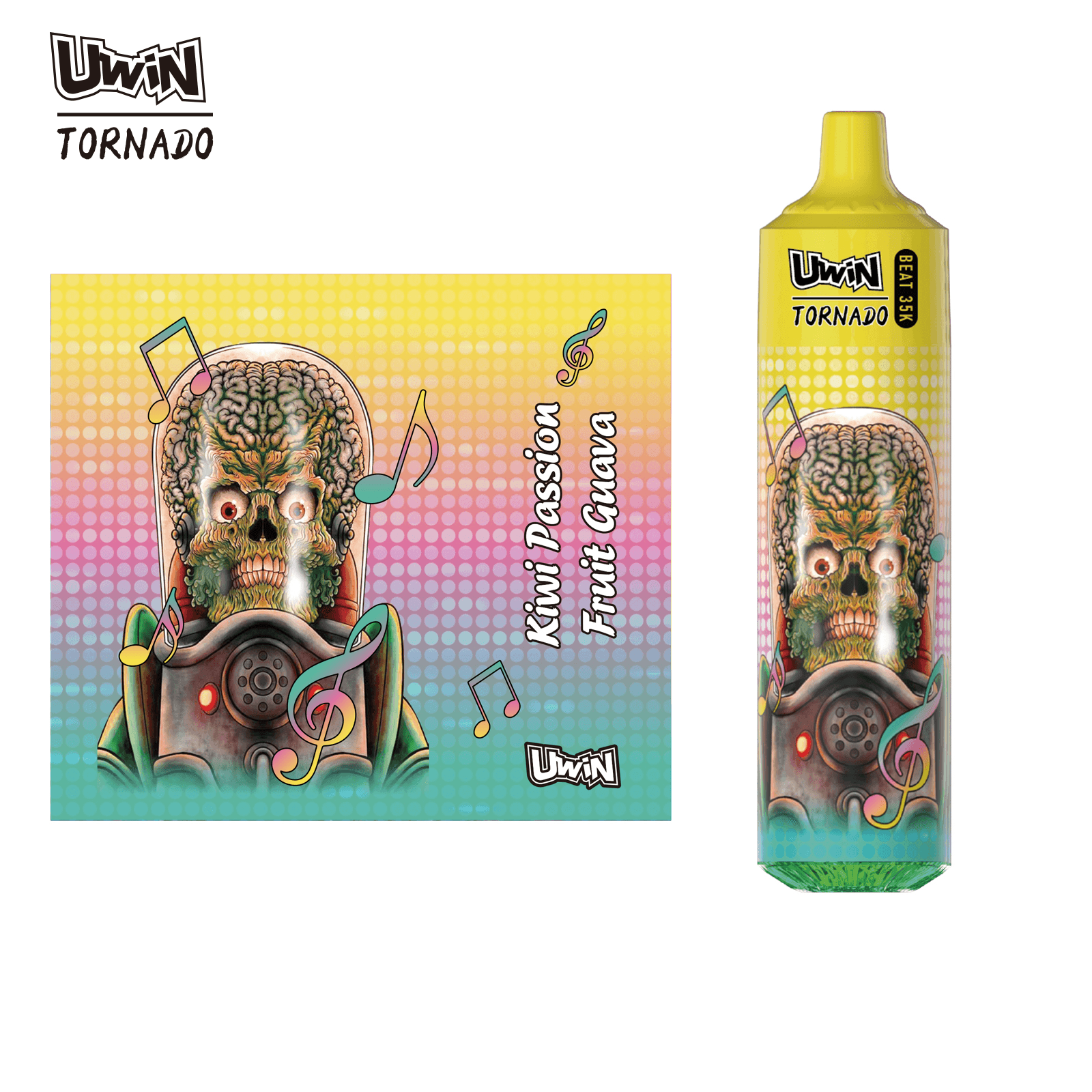 1. Uwin RandM Tornado Beat 35 000 bouffées, cigarette électronique rechargeable et jetable | Lumière musicale RGB, résistance mesh
