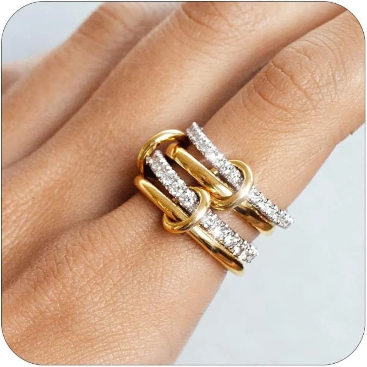 Copper + Zircon New 4 Circle Set Versatile Creative Personality Niche Design Women's Ring