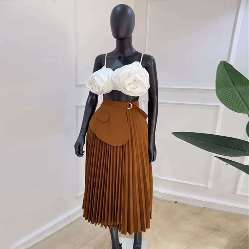 women's clothing 2024 summer new style fashion high waist design A-line pleated mid-length skirt