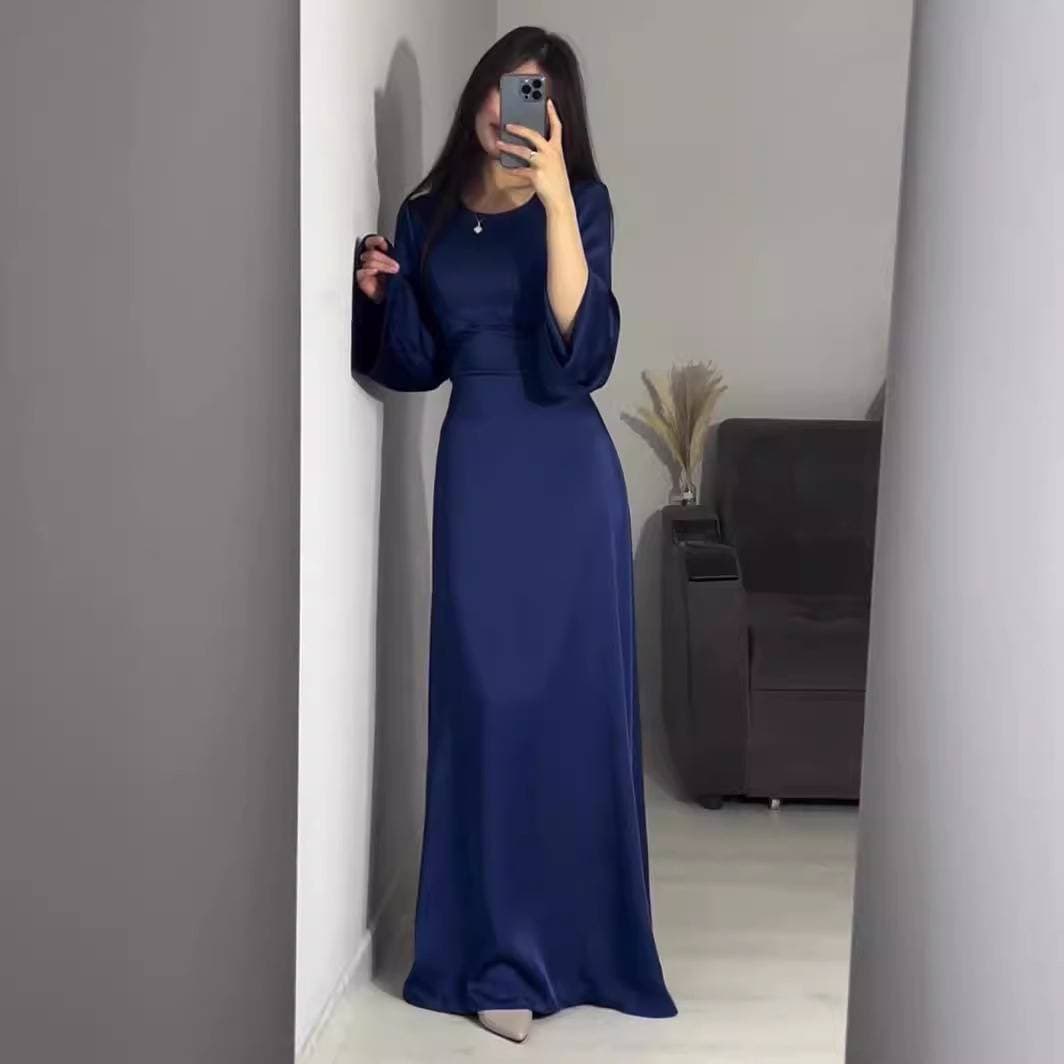 Women's Clothing Spring New Waist Slimming Straps Solid Color Long Sleeved Long Skirt Temperament Dress